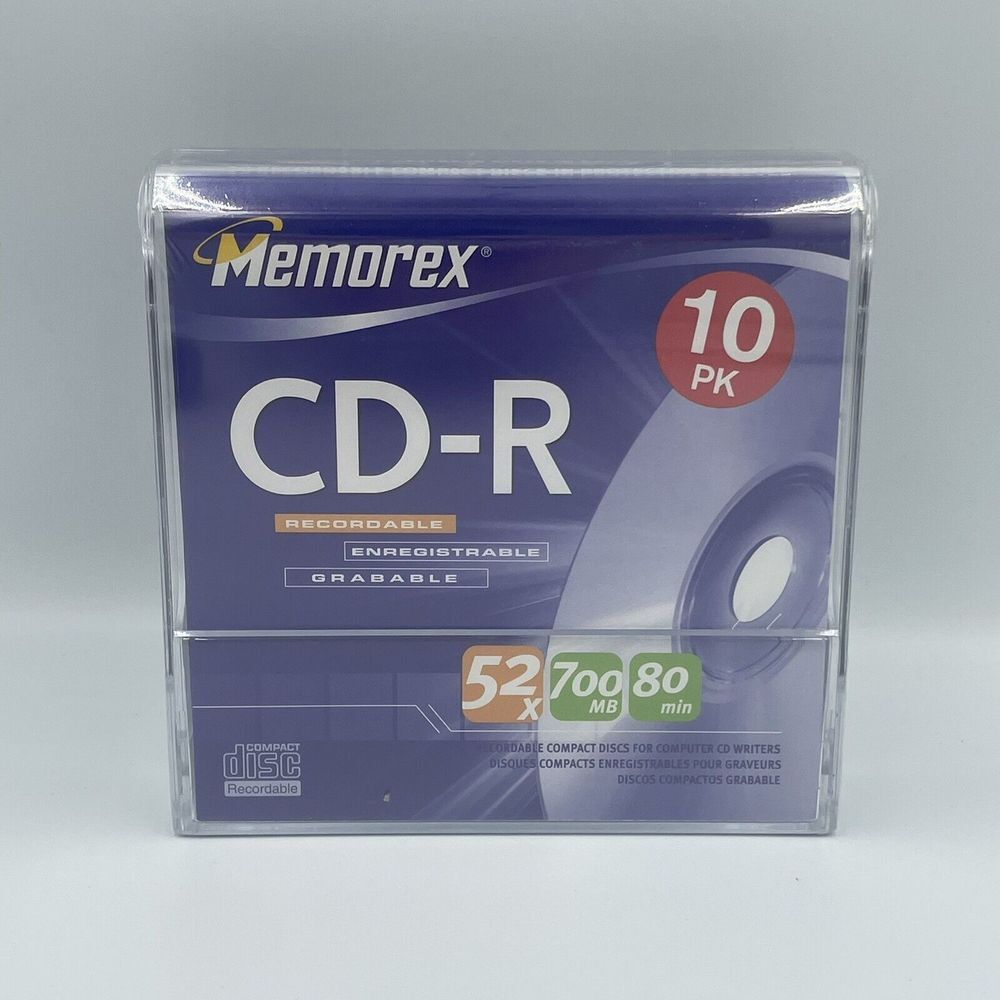 MEMOREX CD-R 10 Pack 80 MIN 700 MB 52 X NEW Sealed‎ With Protective Sleeves